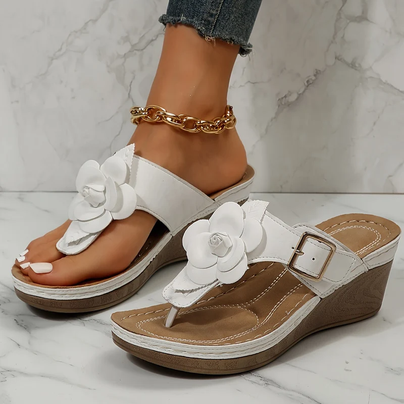 Floranya™ – Damen Plateau Sandalen mit Elegantem Blumendetail und Komfort
