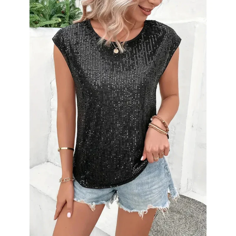 Sparkella™ – Kurzärmliges Pailletten Top für Damen