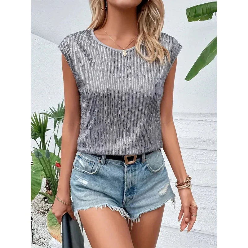Sparkella™ – Kurzärmliges Pailletten Top für Damen
