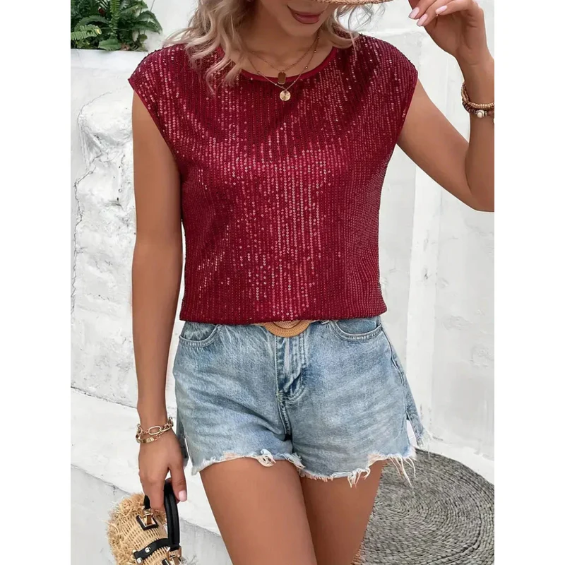 Sparkella™ – Kurzärmliges Pailletten Top für Damen