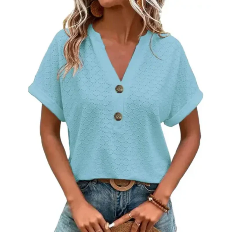 VitaBloom™ – Kurzärmlige Sommerbluse für Damen mit V-Ausschnitt