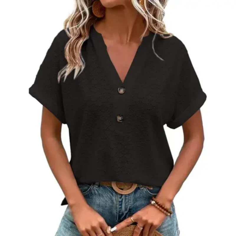 VitaBloom™ – Kurzärmlige Sommerbluse für Damen mit V-Ausschnitt