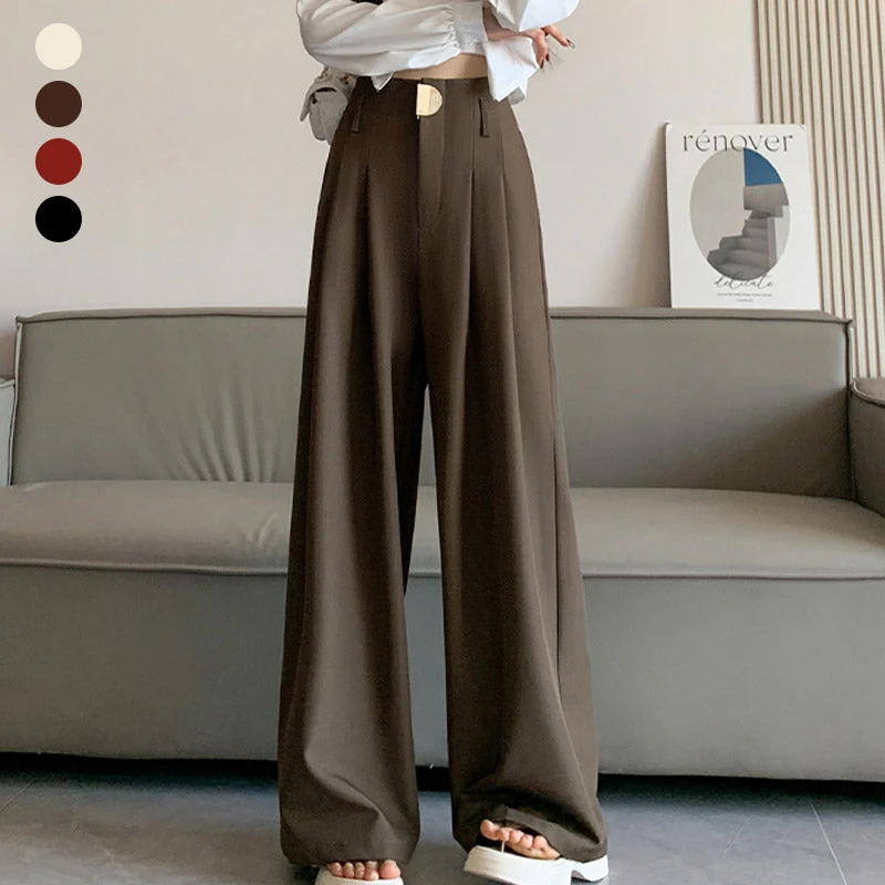 Damen Hose | Weite Passform mit hoher Taille | Elegante Business & Freizeit Stoffhose mit Taschen