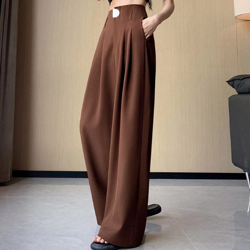 Damen Hose | Weite Passform mit hoher Taille | Elegante Business & Freizeit Stoffhose mit Taschen