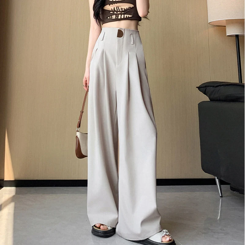 Damen Hose | Weite Passform mit hoher Taille | Elegante Business & Freizeit Stoffhose mit Taschen