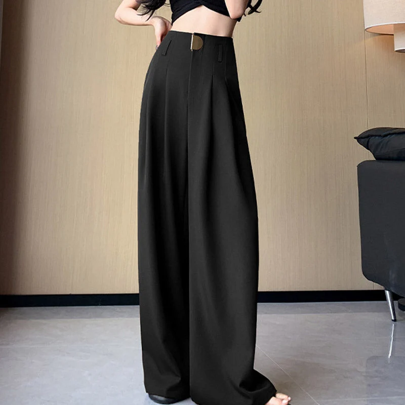 Damen Hose | Weite Passform mit hoher Taille | Elegante Business & Freizeit Stoffhose mit Taschen