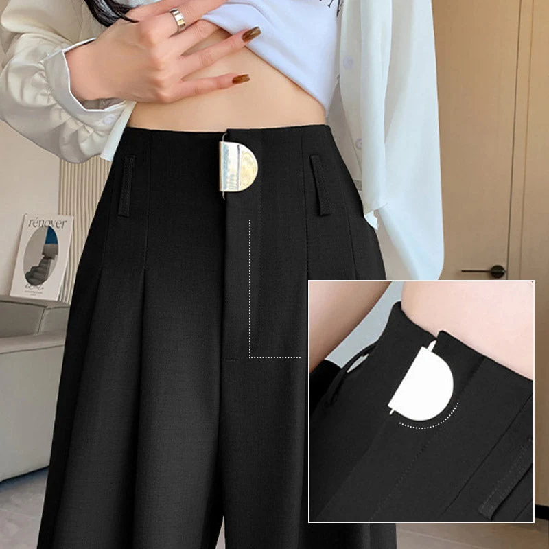 Damen Hose | Weite Passform mit hoher Taille | Elegante Business & Freizeit Stoffhose mit Taschen