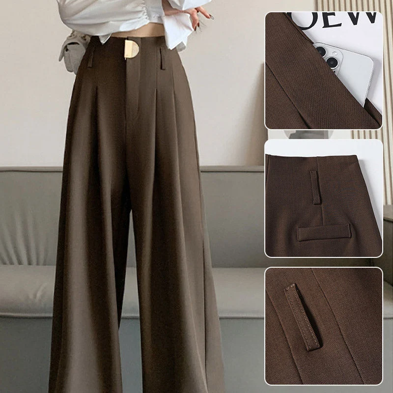 Damen Hose | Weite Passform mit hoher Taille | Elegante Business & Freizeit Stoffhose mit Taschen