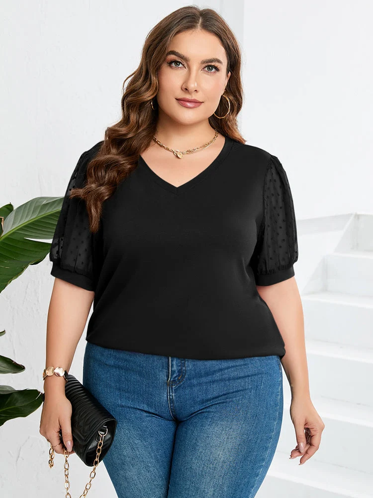 Janne - V-Ausschnitt-Shirt mit Ärmeln und Bauchbedeckung
