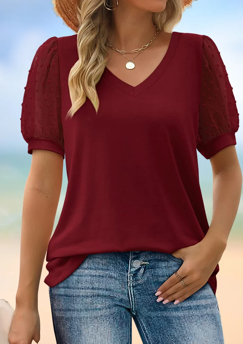 Janne - V-Ausschnitt-Shirt mit Ärmeln und Bauchbedeckung