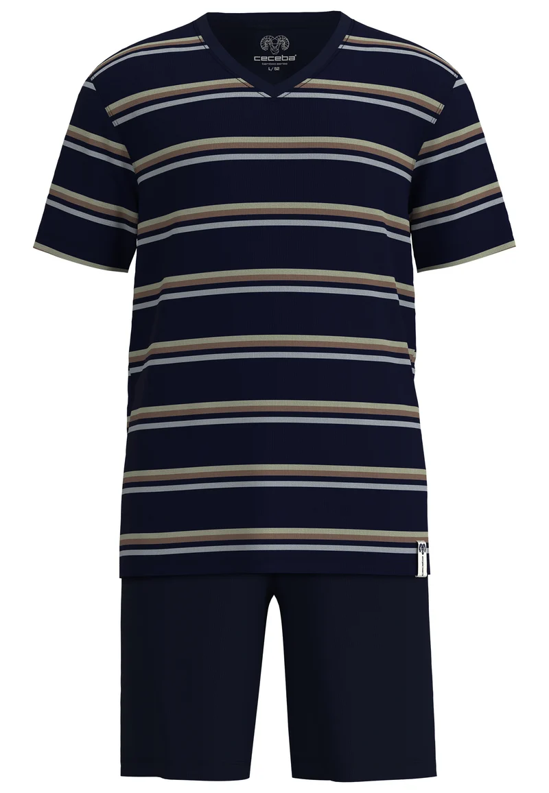 Short Lounge Set, V-A., blau-dunkel-Ringel