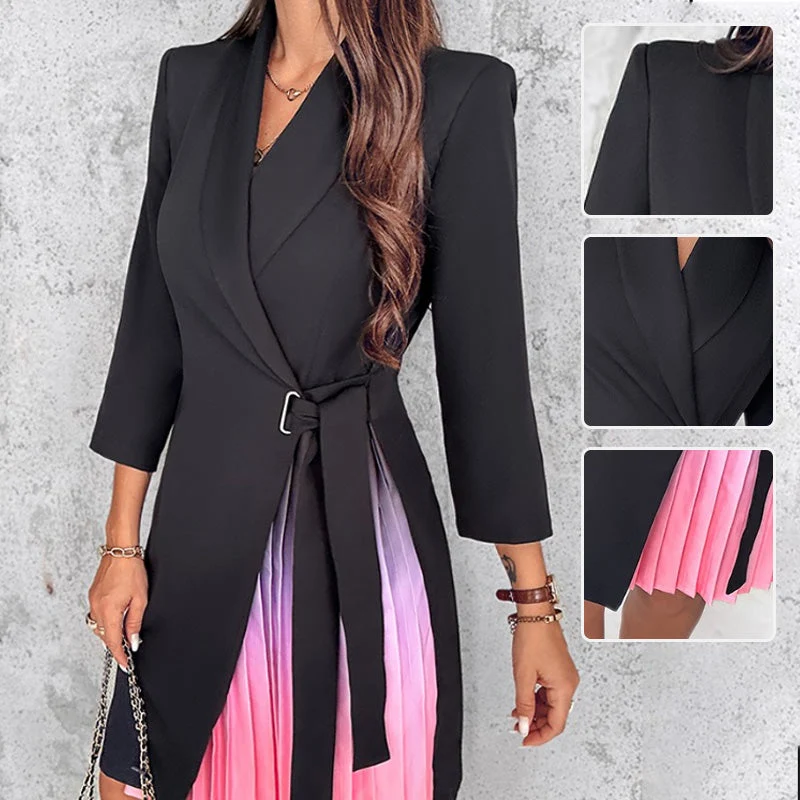 💕2025 Verkaufsschlager💕ombre Revel Neck Band Taillierter Blazer Kleid