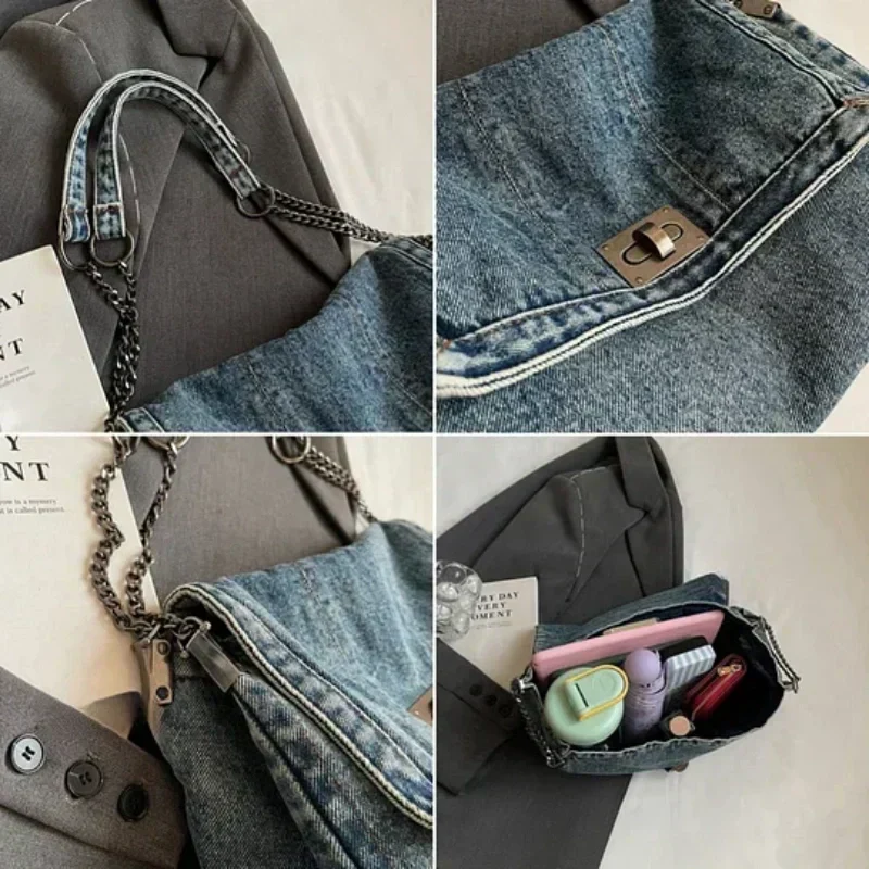 Retro Schultertasche mit großer Kapazität und Kettenriemen