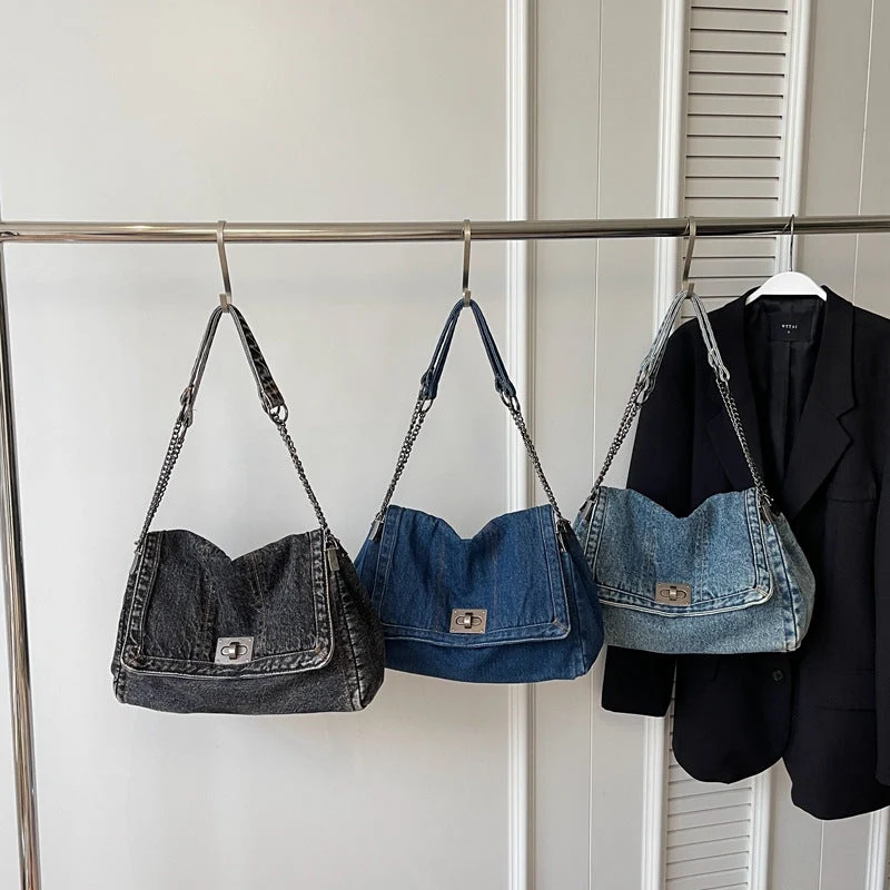 Retro Schultertasche mit großer Kapazität und Kettenriemen