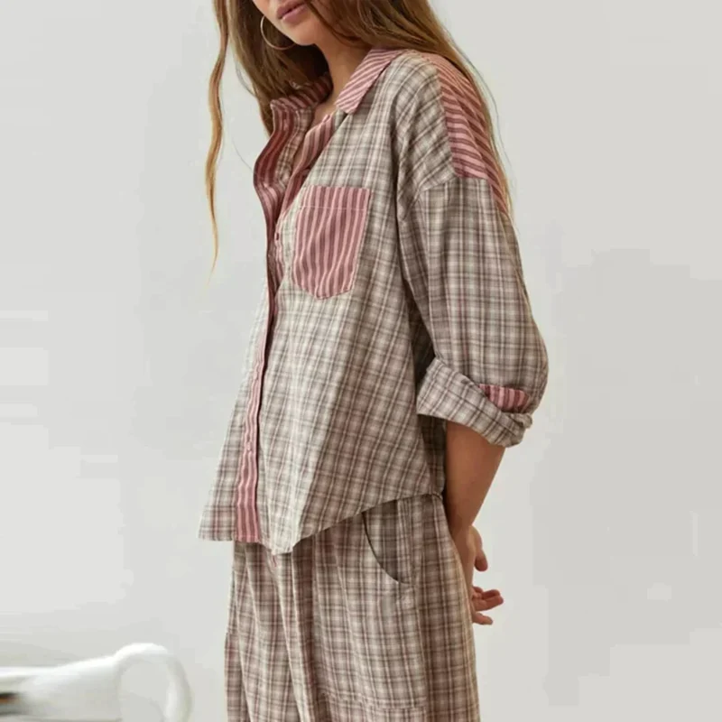Amara Pyjama-Set kariert | Baumwolle-Polyester-Mix | weich & bequem für alle Jahreszeiten | lässig-elegant | Größen S–2XL