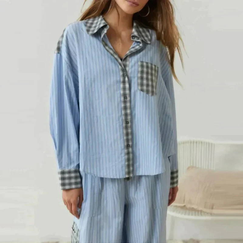 Amara Pyjama-Set kariert | Baumwolle-Polyester-Mix | weich & bequem für alle Jahreszeiten | lässig-elegant | Größen S–2XL
