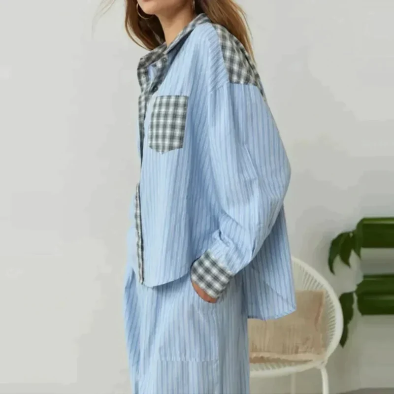 Amara Pyjama-Set kariert | Baumwolle-Polyester-Mix | weich & bequem für alle Jahreszeiten | lässig-elegant | Größen S–2XL