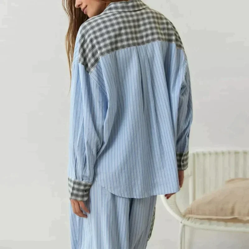 Amara Pyjama-Set kariert | Baumwolle-Polyester-Mix | weich & bequem für alle Jahreszeiten | lässig-elegant | Größen S–2XL