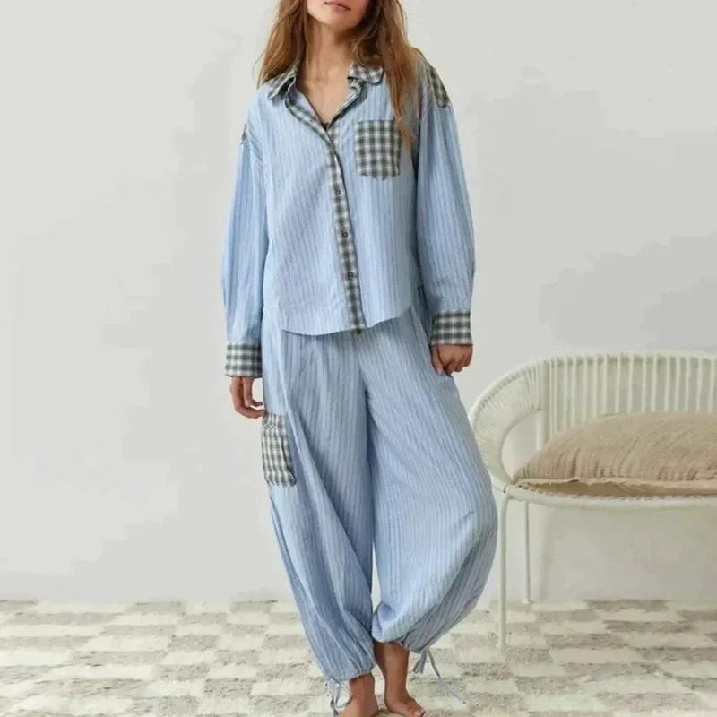 Amara Pyjama-Set kariert | Baumwolle-Polyester-Mix | weich & bequem für alle Jahreszeiten | lässig-elegant | Größen S–2XL