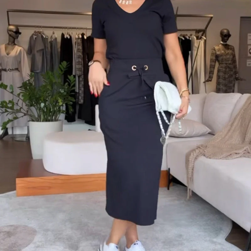 ⏳Begrenzte Zeit 50% Rabatt💥Set aus Oberteil und Rock mit V-Ausschnitt für Damen