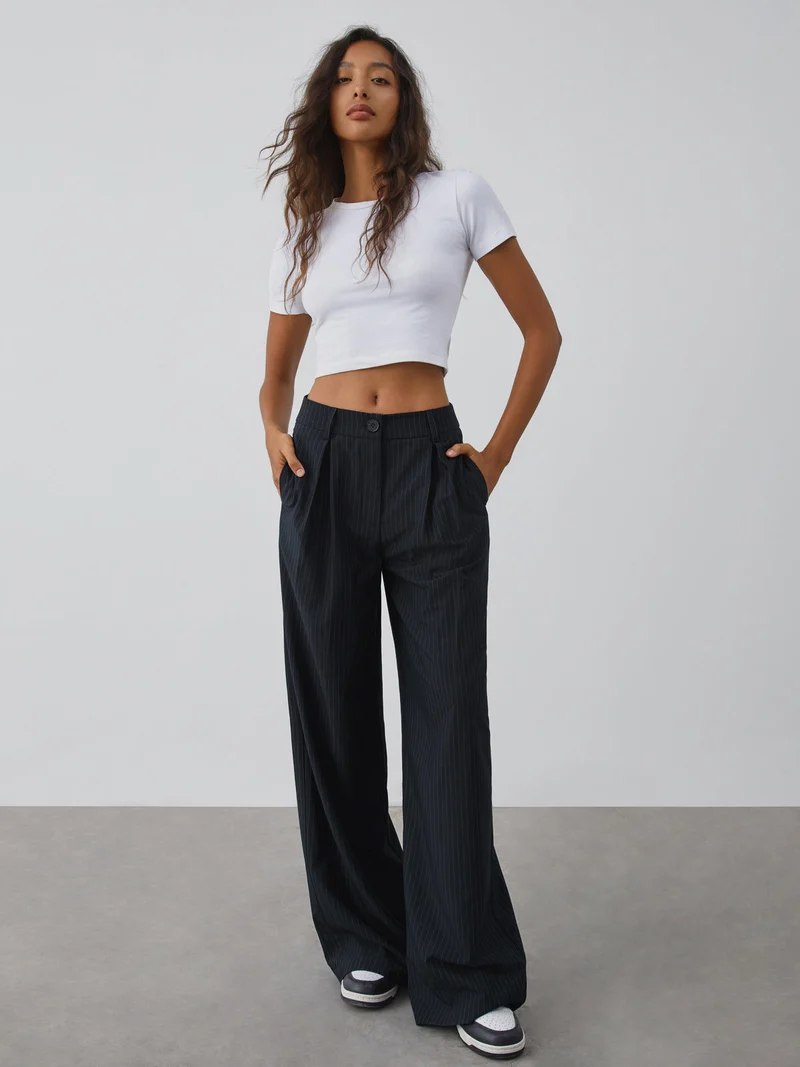 Dalia | Chic Weite Nadelstreifen Design Damenhosen