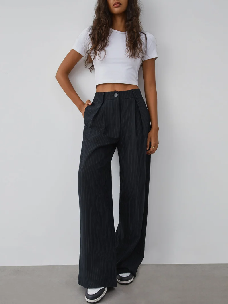 Dalia | Chic Weite Nadelstreifen Design Damenhosen