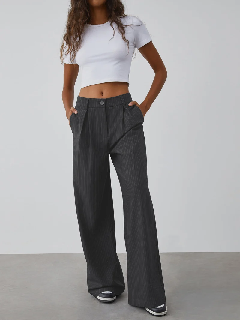 Dalia | Chic Weite Nadelstreifen Design Damenhosen