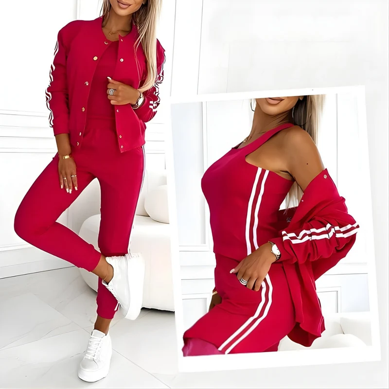 Damen Trainingsset | 3-teilig | Baseballjacke & Hose | Grau
