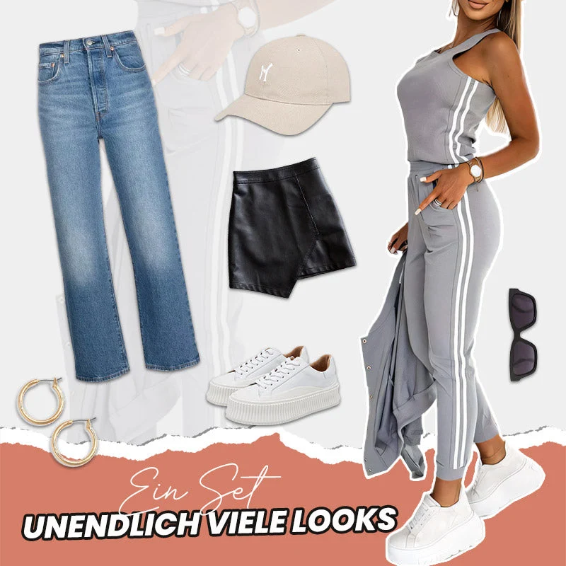 Damen Trainingsset | 3-teilig | Baseballjacke & Hose | Grau