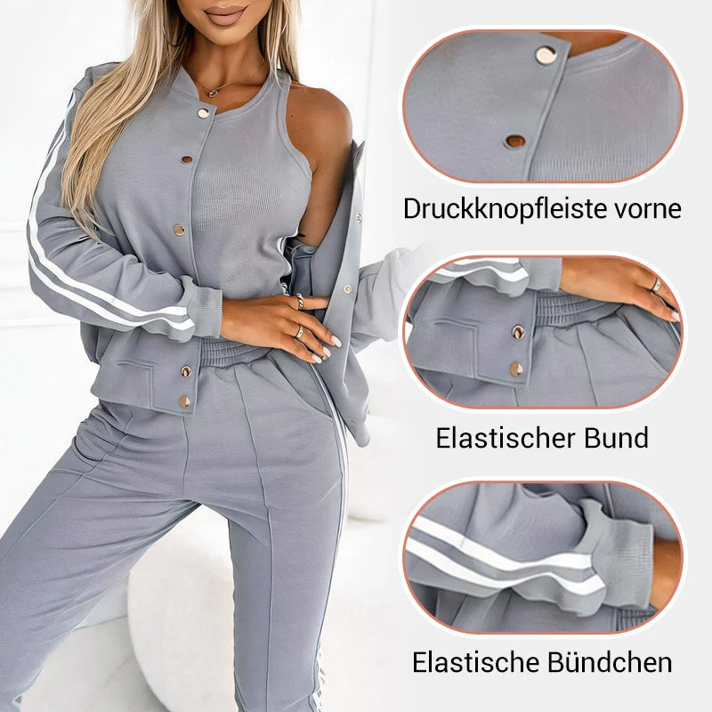 Damen Trainingsset | 3-teilig | Baseballjacke & Hose | Grau
