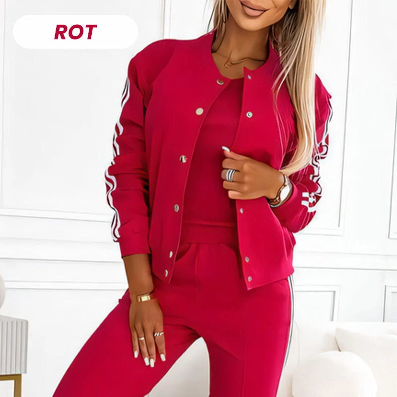 Damen Trainingsset | 3-teilig | Baseballjacke & Hose | Grau