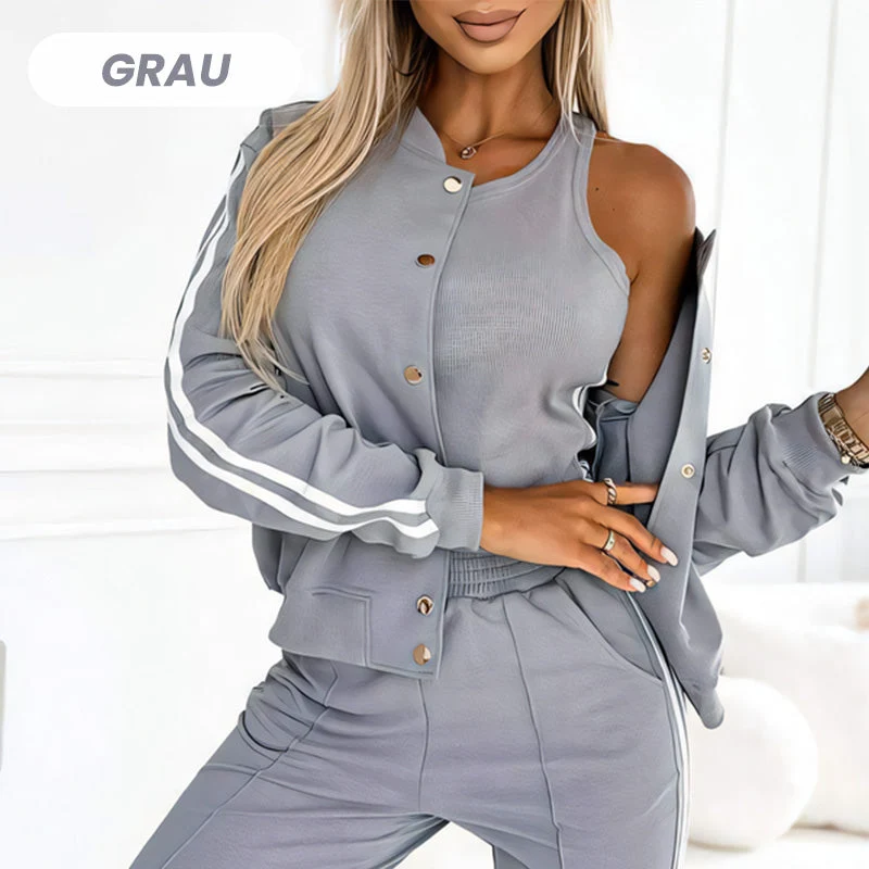 Damen Trainingsset | 3-teilig | Baseballjacke & Hose | Grau