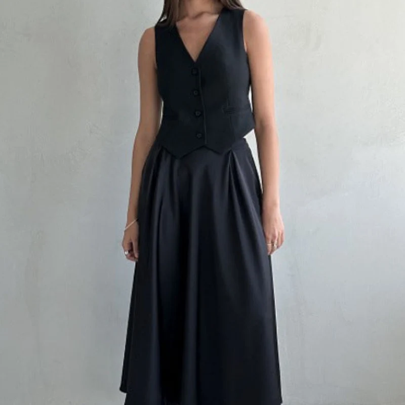 Damen Hochtaillierter Stylischer Fließender Rock | Maxi