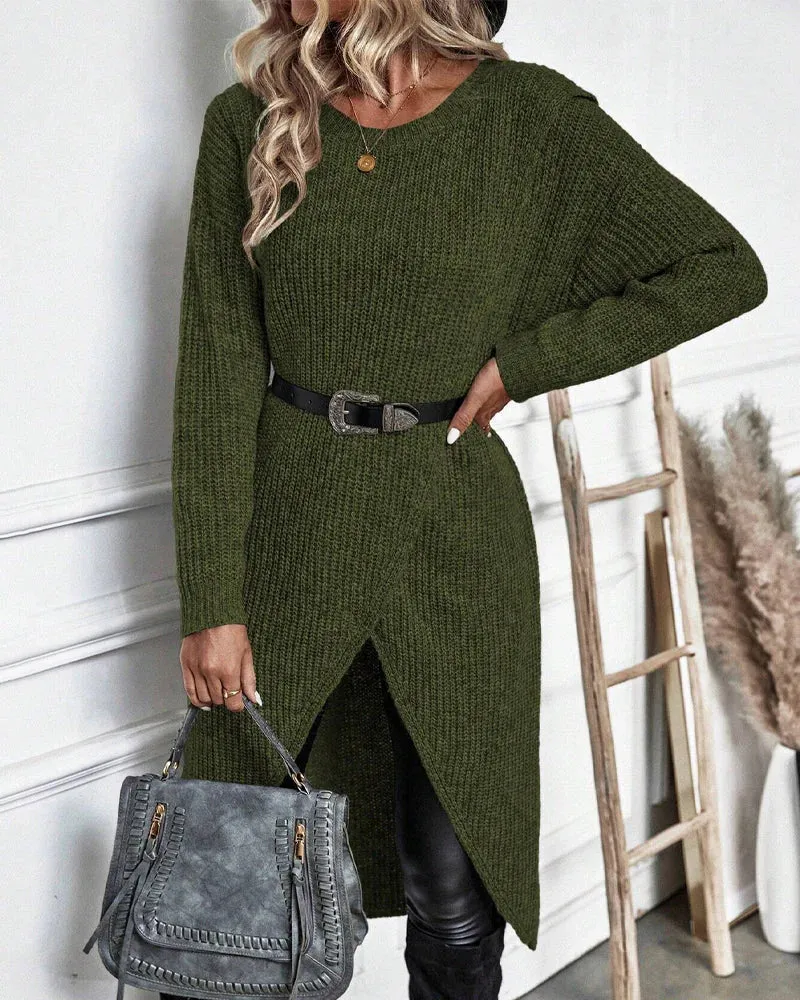 Emma | Luxuriöses Strickkleid mit Schlitz Damen Kleid