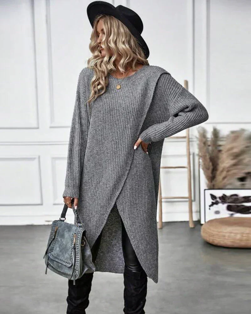 Emma | Luxuriöses Strickkleid mit Schlitz Damen Kleid