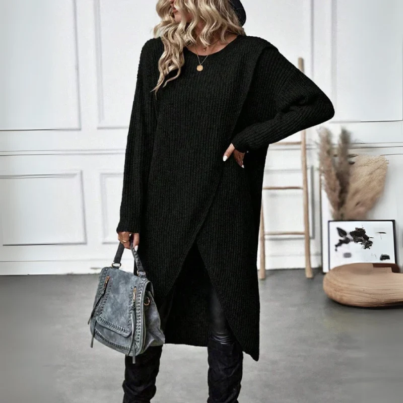 Emma | Luxuriöses Strickkleid mit Schlitz Damen Kleid