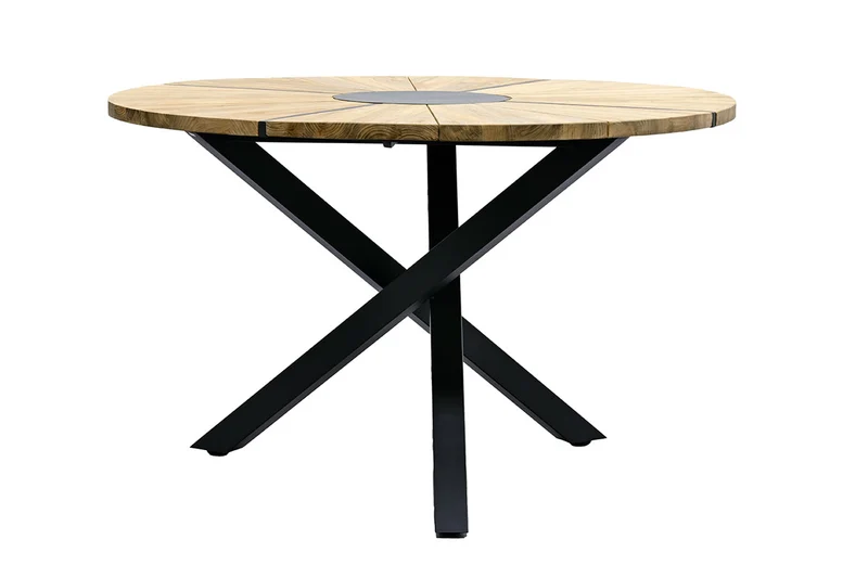 Zeo Living Gartentisch "Berlin" 120cm Teak/Edelstahl