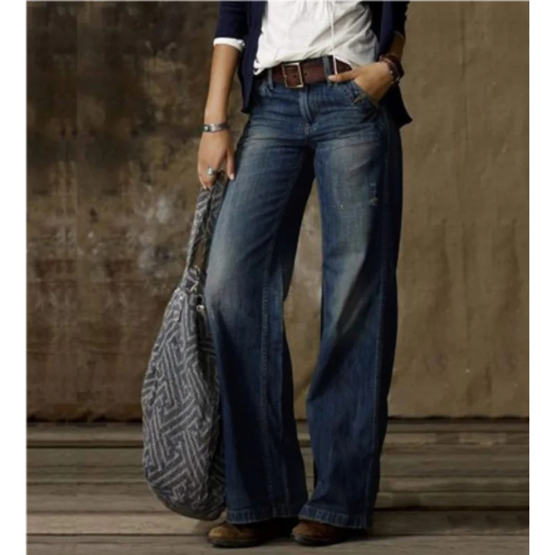 Damen Vintage Hose Mit Hoher Taille | Weites Bein