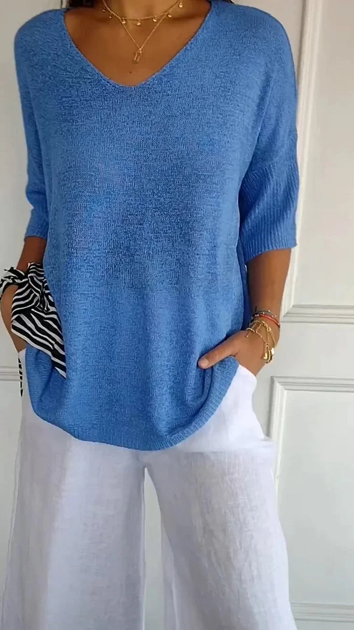 Stricktop Mit V Ausschnitt Für Damen | 3/4 Ärmel