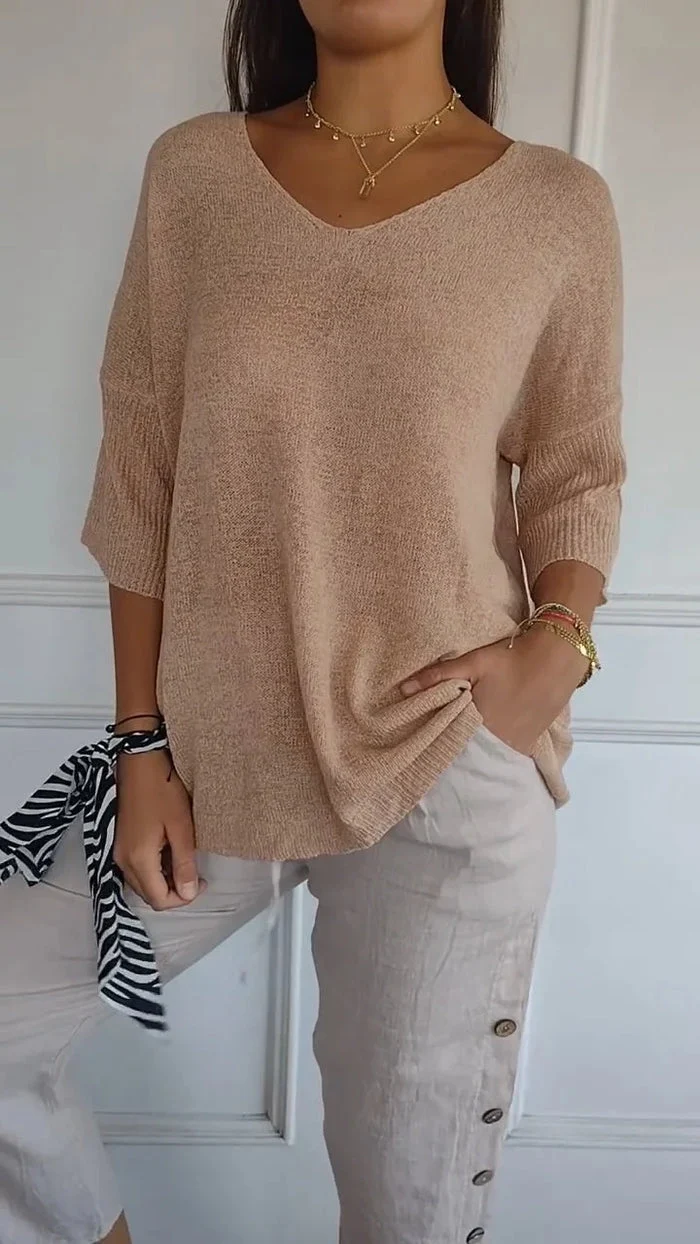 Stricktop Mit V Ausschnitt Für Damen | 3/4 Ärmel