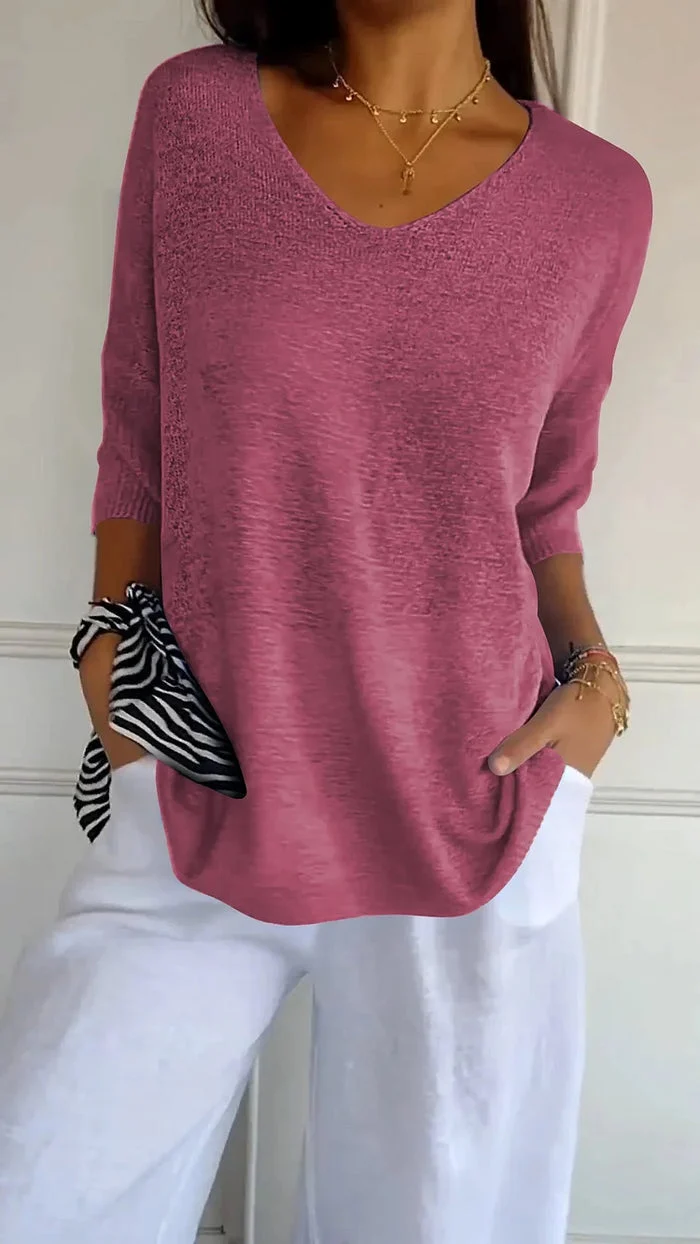 Stricktop Mit V Ausschnitt Für Damen | 3/4 Ärmel