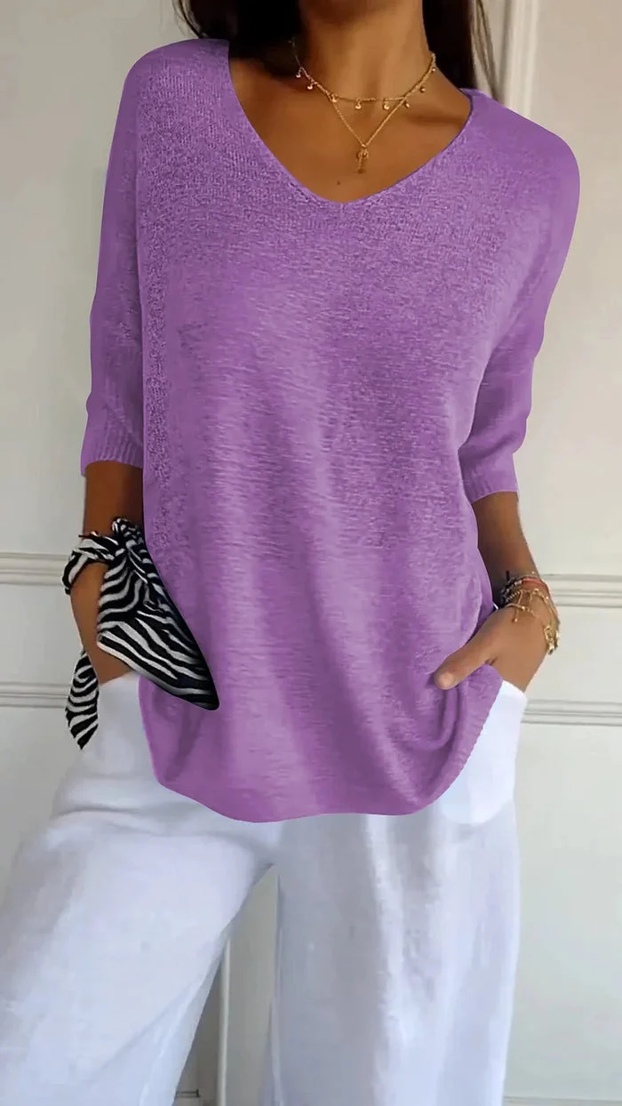 Stricktop Mit V Ausschnitt Für Damen | 3/4 Ärmel