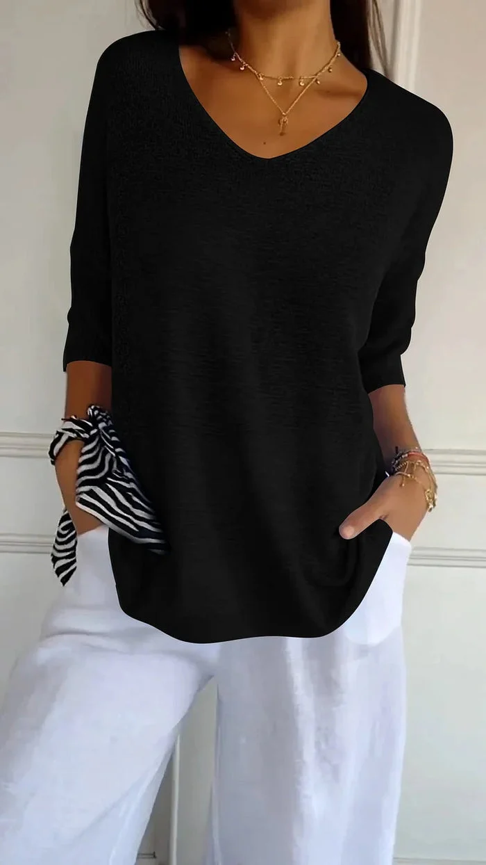 Stricktop Mit V Ausschnitt Für Damen | 3/4 Ärmel