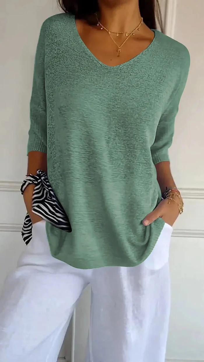 Stricktop Mit V Ausschnitt Für Damen | 3/4 Ärmel