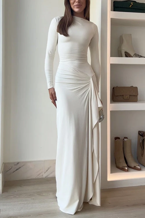 Maxikleid | Langarm mit Drapierung, Beinschlitz und eleganter Passform für Partys & besondere Anlässe