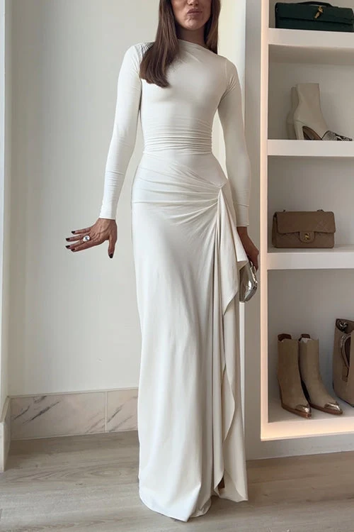 Maxikleid | Langarm mit Drapierung, Beinschlitz und eleganter Passform für Partys & besondere Anlässe
