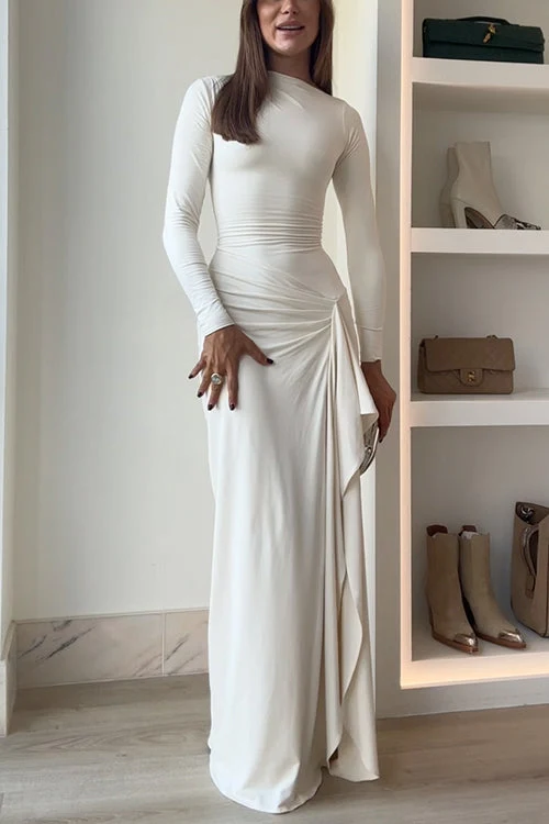 Maxikleid | Langarm mit Drapierung, Beinschlitz und eleganter Passform für Partys & besondere Anlässe