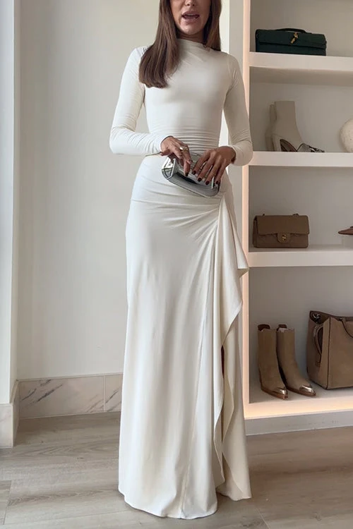 Maxikleid | Langarm mit Drapierung, Beinschlitz und eleganter Passform für Partys & besondere Anlässe