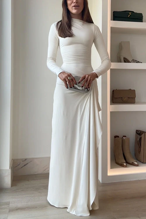 Maxikleid | Langarm mit Drapierung, Beinschlitz und eleganter Passform für Partys & besondere Anlässe