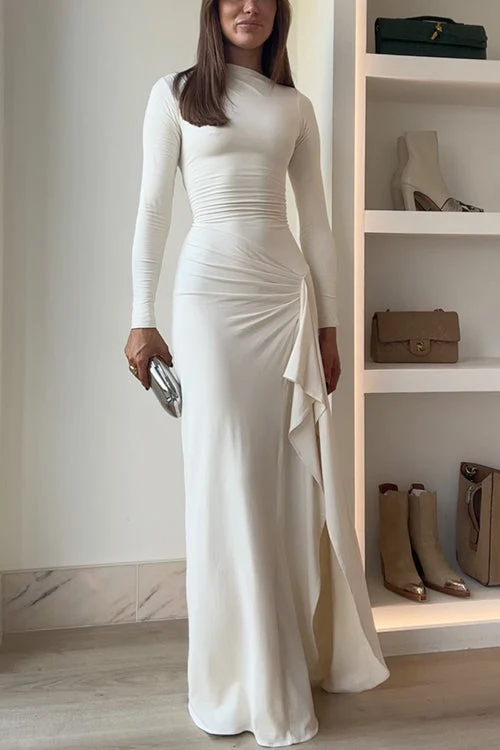 Maxikleid | Langarm mit Drapierung, Beinschlitz und eleganter Passform für Partys & besondere Anlässe